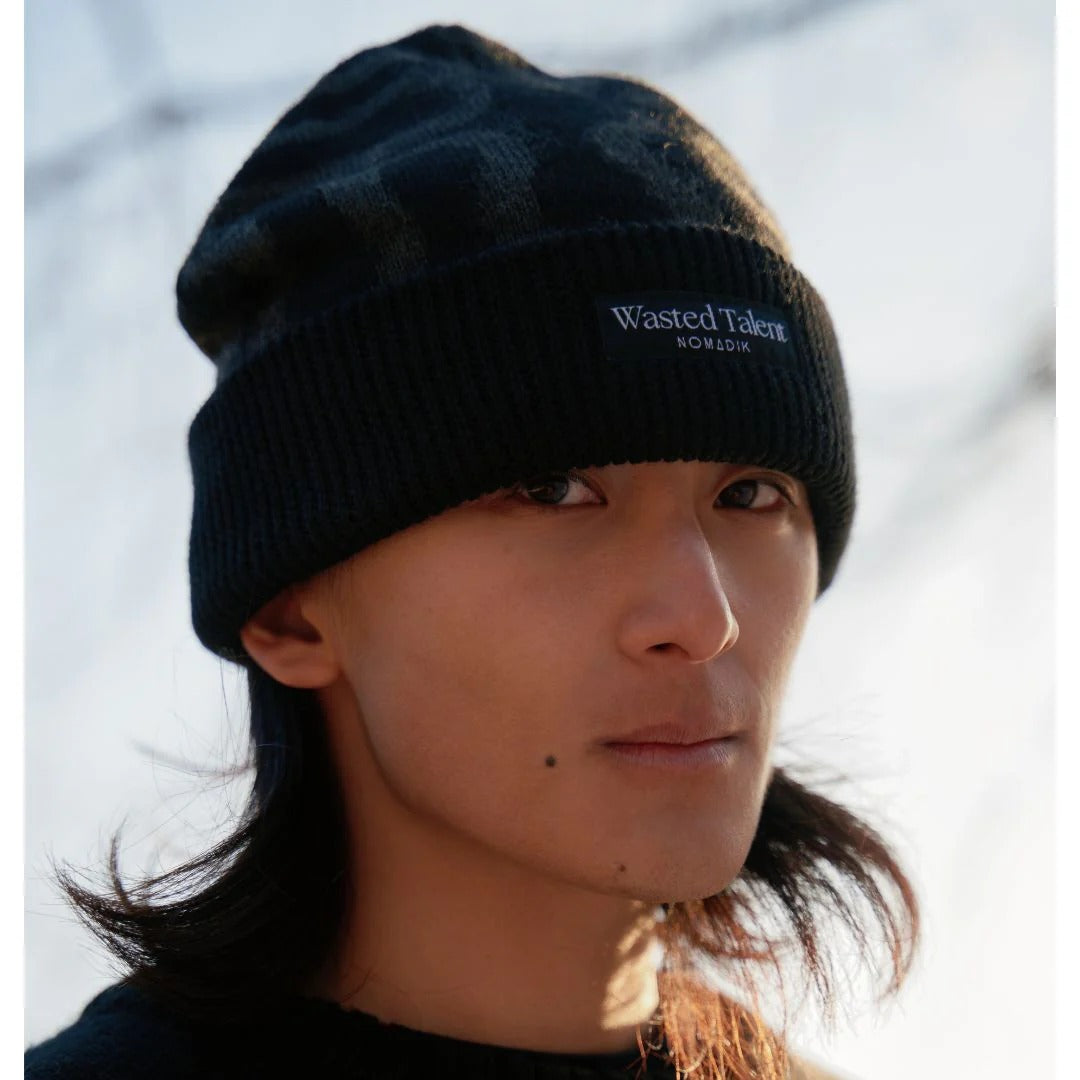 NOMADIK×WASTED TALENT BEANIE Wasted Talent X Nomadik]Jacquard Beanie // Black / Grey – Wasted